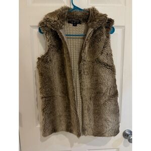 89th & Madison Faux Fur Vest Sleeveless Knit Lined‎ Brown Tan L/G